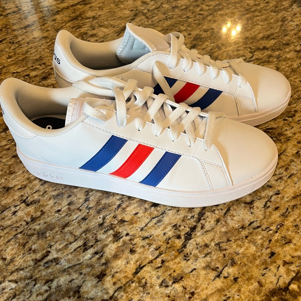 Adidas White and Blue Sneakers Classic Design